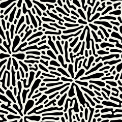 Vector seamless pattern. Stylish background with abstract flowers. Monochrome floral theme. Contrast texture with hand drawn leaves.