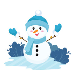 Snowman vector illustration. Festive and Christmas greeting card. 