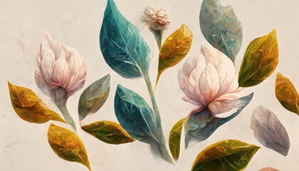 Beautiful delicate floral colorful background. Watercolor plants with voluminous multi-colored petals, light floral background, art decor.