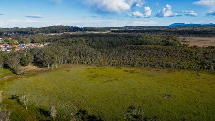 Fototapeta na wymiar Aerial view of the forest landscape near Port Macquarie in New South Wales, Australia
