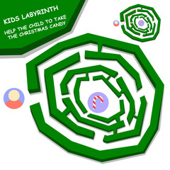 children's labyrinth. help the child take the Christmas candy. round maze, puzzle.