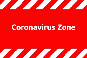 'Coronavirus zone' text in red background with white liens