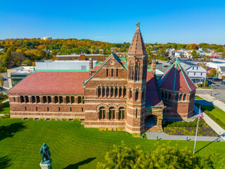 Winn Memorial Library is public library of Woburn, built in 1879 with Romanesque Revival style at 45 Pleasant Street in historic downtown Woburn, Massachusetts MA, USA. 