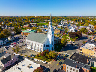 First Congregational Church of Woburn at 322 Main Street in historic downtown Woburn, Massachusetts...