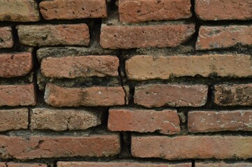 Closeup of a destroyed brick wall background