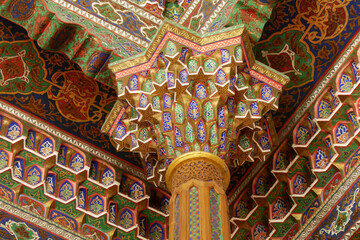 The colorfully painted chapter in a historic residence of an ambassador in Tashkent. Uzbekistan.
