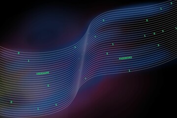 Information channel wave of binary code on a black background.