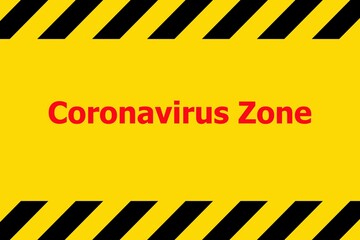 Red coronavirus zone text on a yellow background.