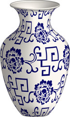Navy blue China porcelain vase spiral geometry vine flower