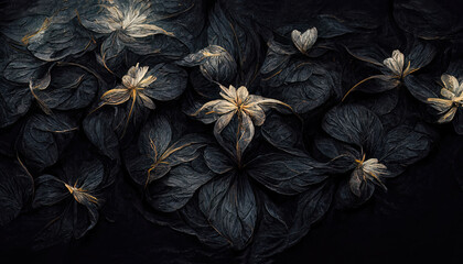 Fototapeta premium Beautiful dark abstract exotic flowers. Luxurious dark ink flowers and patterns.