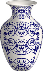 Navy blue China porcelain vase curve spiral feather cross