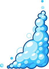Cartoon soap foam with bubbles. Light blue suds of bath, shampoo, shaving, mousse. 