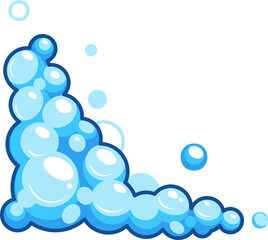 Cartoon soap foam with bubbles. Light blue suds of bath, shampoo, shaving, mousse. 