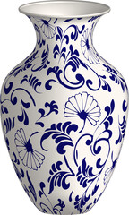 Navy blue China porcelain vase curve spiral leaf flower