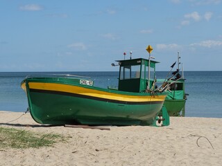 Closeup shot of a green boat near Baltic Sea, Poland