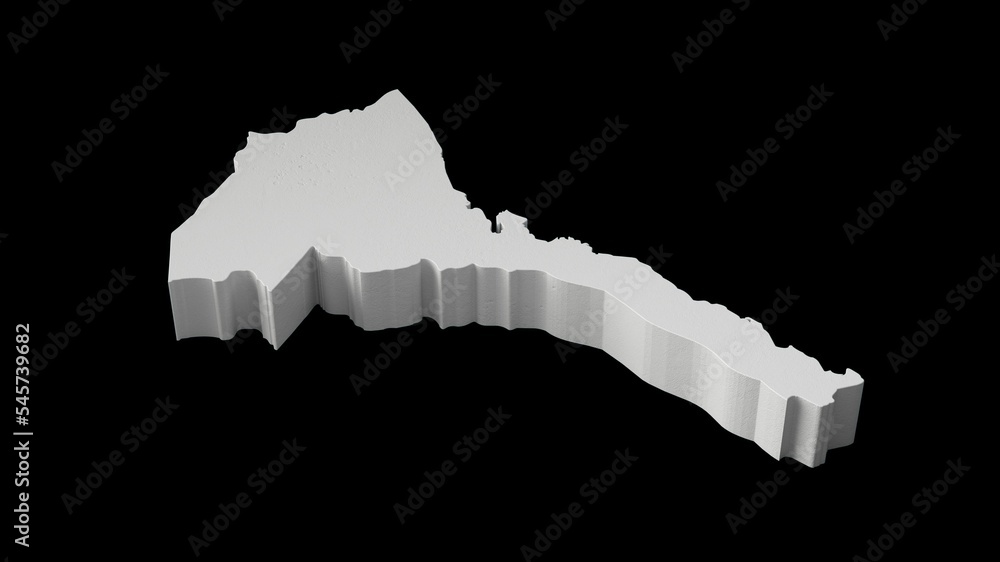 Poster 3d render of an eritrea topography shape isolated on a black background