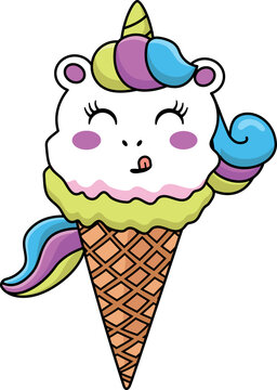 Cute unicorn ice cream in a cone isolated on a white background
