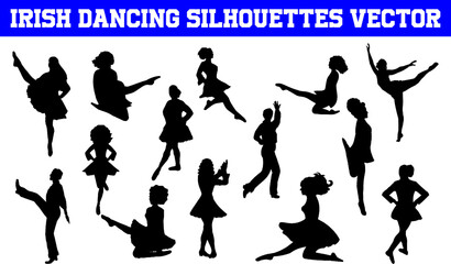 Irish Dancing Silhouettes Vector | Irish Dancing SVG | Clipart | Graphic | Cutting files for Cricut, Silhouette
