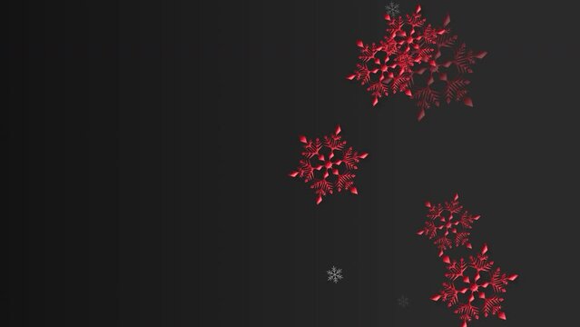 クリスマス 雪の結晶 赤 右 大 雪が降る 【背景 グラデーション ダークグレー】