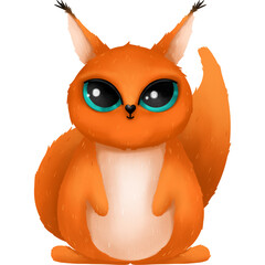 Cute squirrel with big eyes. Children's illustration, postcard