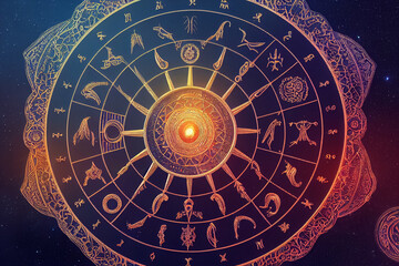 Fototapeta na wymiar 3d render of Astrological zodiac signs in horoscope circle
