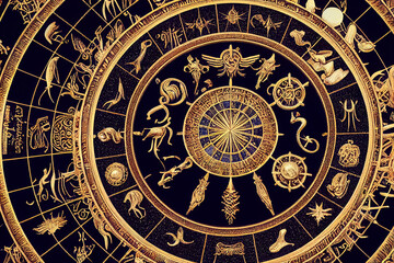 3d render of Astrological zodiac signs in horoscope circle - obrazy, fototapety, plakaty