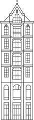 Old European houses. Architecture of the Netherlands. Outline illustration.
