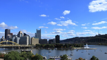 City skyline, bridge over the river 