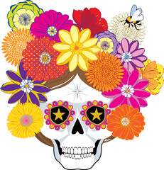 Day of the Dead Skull with Floral Elements