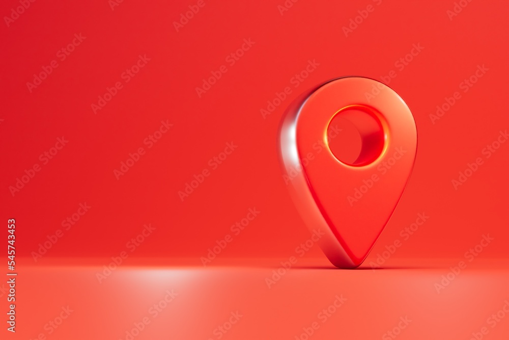 Poster a red gps point on a red background. copy paste, copy space. 3d render