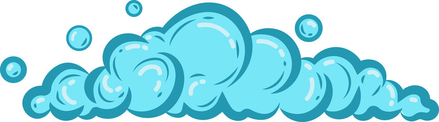 Cartoon soap foam with bubbles. Light blue suds of bath, shampoo, shaving, mousse.  Cloud - obrazy, fototapety, plakaty