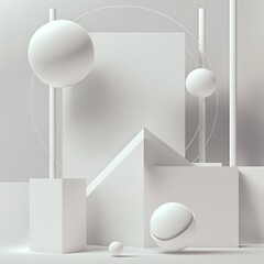 modern abstract geometric art deco mockup minimalistic background. white primitive shapes. 3d render illustration