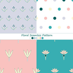 Collection of four geometrical pattern with stylish flowers and circles.