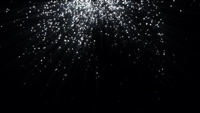 4k Abstract background. Glowing particles. Floating bokeh lights. Celebration motion gesign. Stars falling down. Isolated on black.