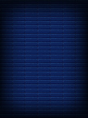 Nightly dark blue brick wall. Vector vertical background for neon lights or text, brickwork texture.