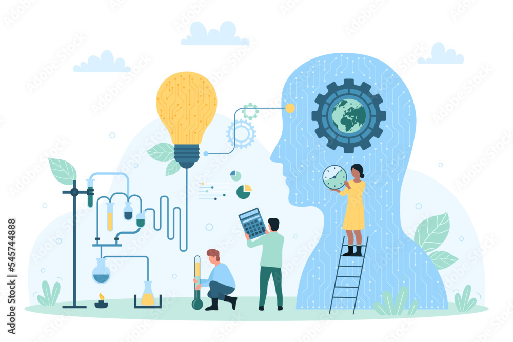 Wall mural scientific research with digital technology and ai, science innovation vector illustration. cartoon 