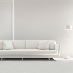 White sofa in white room for mockup, 3D rendering
