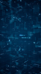 Blue digital cyberspace and technology icon with program code levitation on futuristic technology abstract background concept