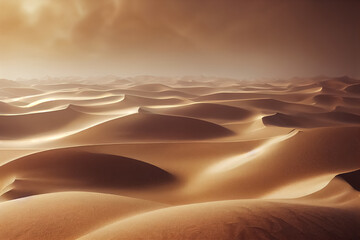 Fototapeta na wymiar 3d render Beautiful Arabian desert with warm gold colors at sunset