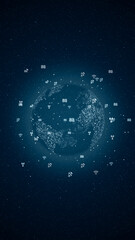 Blue earth sphere with technology icon and communication icon on abstract background futuristic technology concept