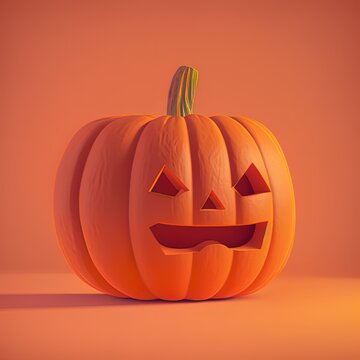 Halloween pumpkin on orange background 3d rendering. 3d illustration pumpkin for celebration Halloween event template minimal style concept.