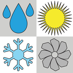 Set of HVAC heating, ventilating, and air conditioning vector icon. Heating and cooling technology design flat illustration