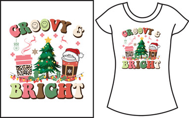 Christmas groovy SVG retro t-shirt design.  Christmas vintage color family gift t-shirt design for the family.