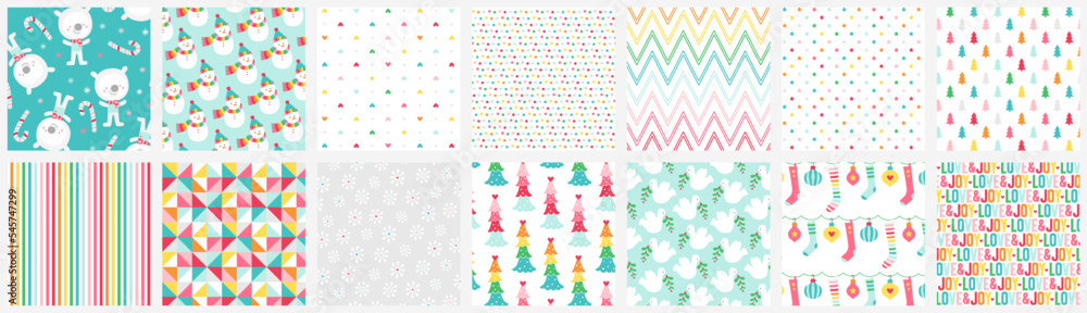 Wall mural Colorful Christmas seamless patterns set