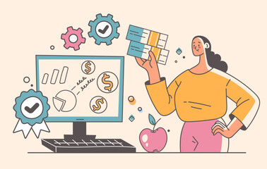 Business people outline style team marketing work development startup abstract concept. Vector graphic design illustration element