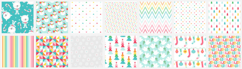 Colorful Christmas seamless patterns set