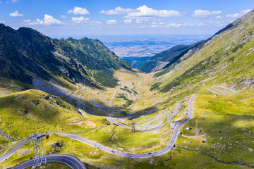 Aerial landscape of summer alpine road