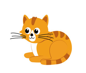 Red cat with stripes. Cute kitten. Red kitty. Flat, cartoon, vector