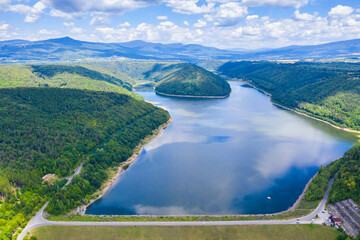 Summer mountain lake from above - obrazy, fototapety, plakaty