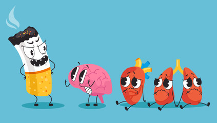 Stop smoking cigarette cartoon monster isolated abstract concept. Vector graphic design illustration element